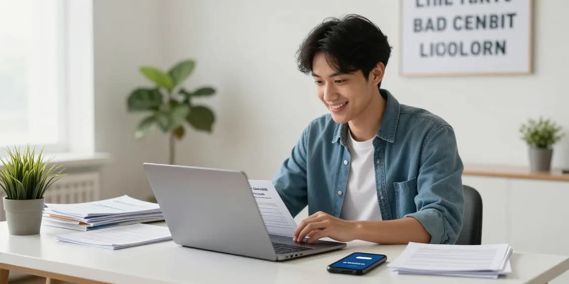 Young professional applying for a bad credit $200 loan online with motivation and support.