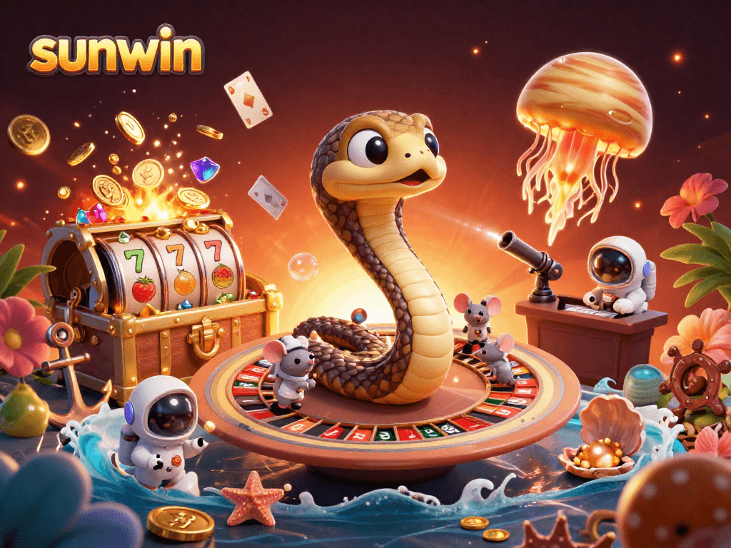 Engage with exciting gameplay at sunwin, featuring a dynamic 3D casino scene with animated characters and vibrant elements.