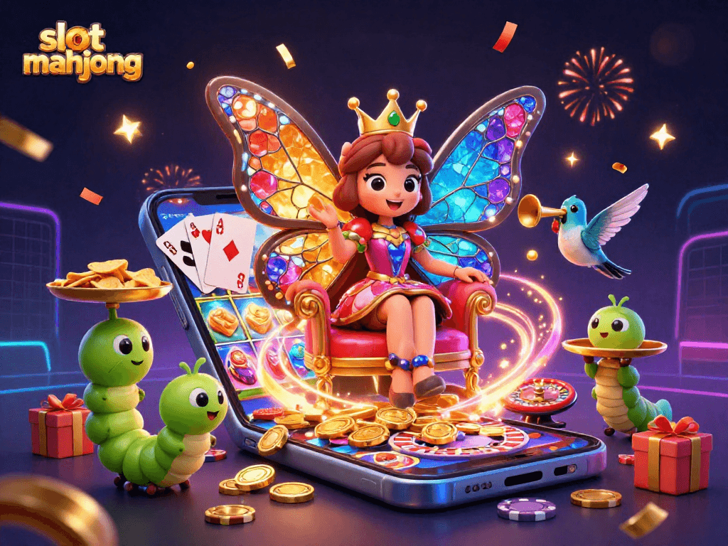 Engage in exciting slot mahjong gameplay with vibrant 3D characters and dynamic casino elements.