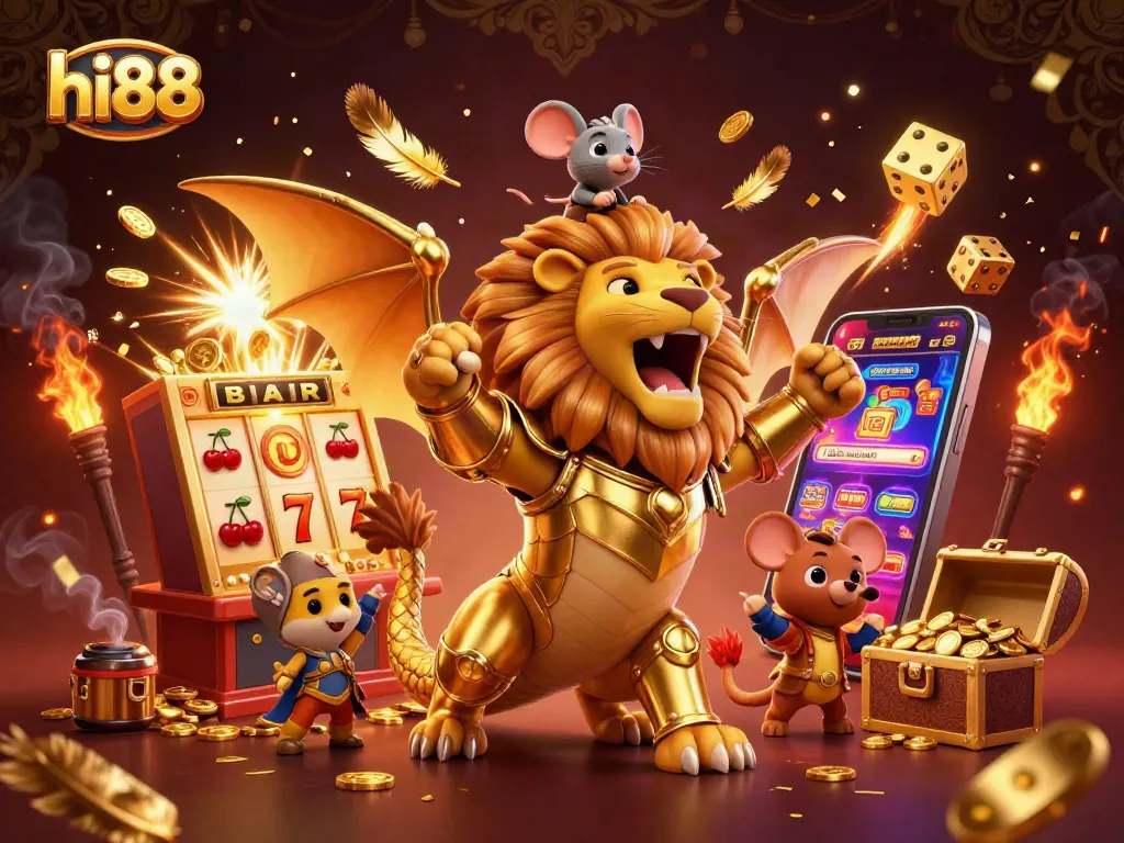 Win big with hi88's vibrant slots scene, featuring a chimera and explosive jackpots.