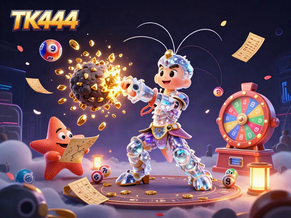 Join the action with TK444 as colorful lottery balls rain down from the galactic scene.