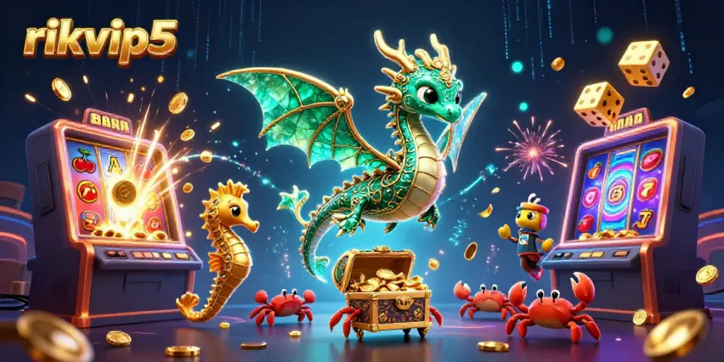 Experience the thrilling world of rikvip5 as a treasure-laden underwater scene bursts with casino excitement.
