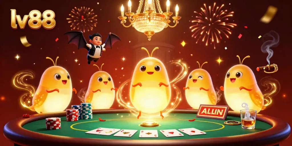 Experience high-stakes action at lv 88 with vibrant glowworms illuminating a lively poker scene.