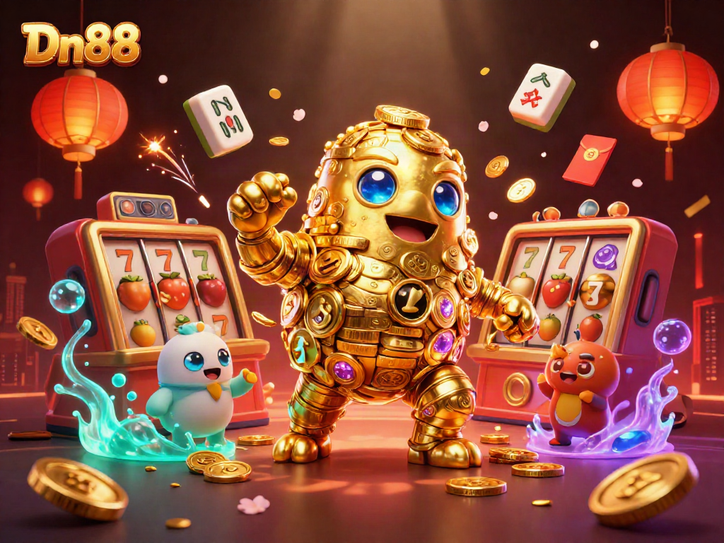 Experience Dn88 with dynamic slot action and vibrant game elements in ultra-detailed 3D illustration.