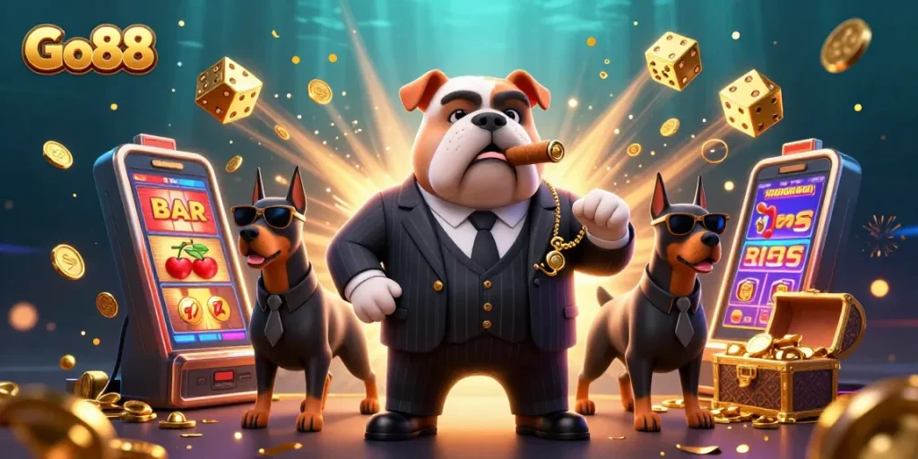 Experience thrilling gameplay with Go88's exciting casino elements and vibrant character scene.
