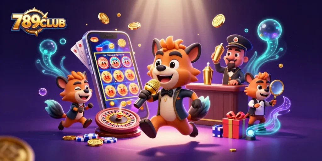 Play exciting slots at 789CLUB with a fun casino atmosphere featuring hyenas and games.