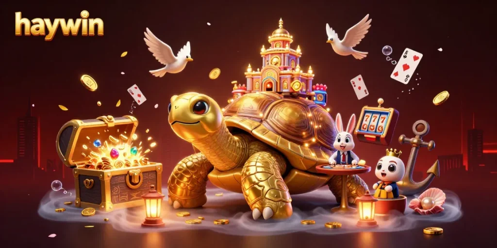 Experience thrilling gaming adventures with haywin's vibrant casino-themed illustration featuring gold coins and slot machines.