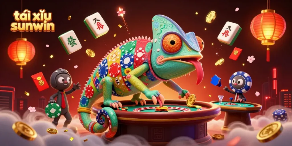 Engage with the thrilling experience of tài xỉu sunwin as colorful characters immerse in dynamic casino excitement.