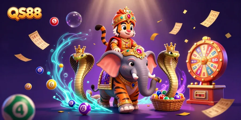 Experience the excitement of QS88 with vibrant lottery elements capturing dynamic gaming action.