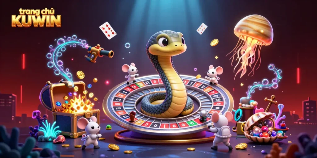 Experience the enchanting features of trang chủ KUWIN as cosmic elements unfold within a vibrant casino scene.
