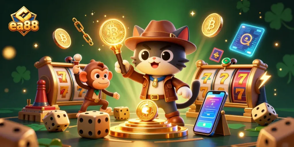 Experience exciting gameplay at ea88 with a 3D cat archaeologist uncovering casino treasures.