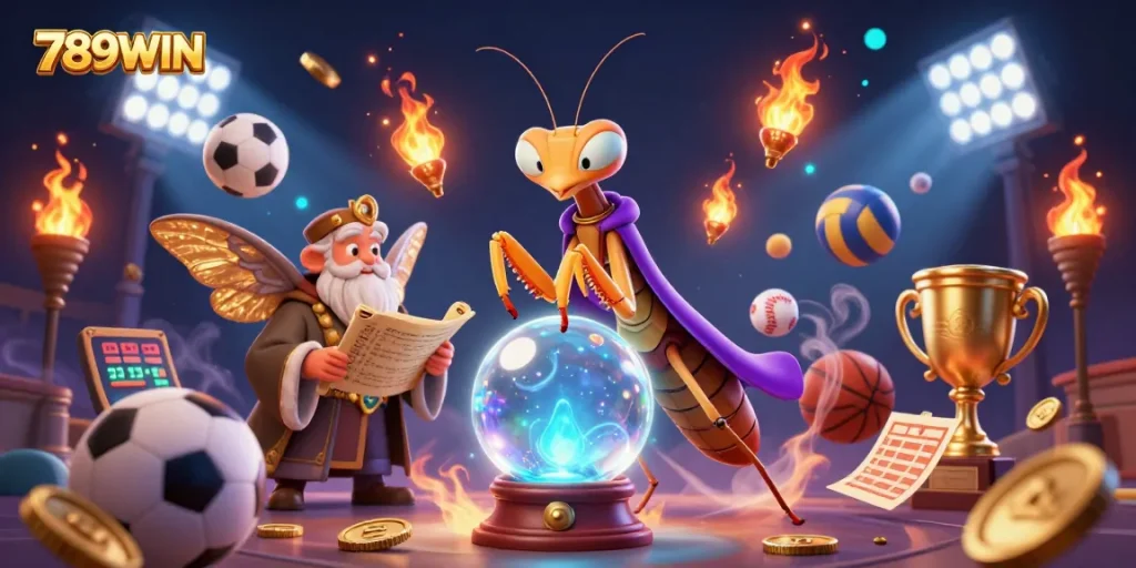 Engage with the colorful 789WIN casino adventure featuring fortune tellers and dynamic sports elements.