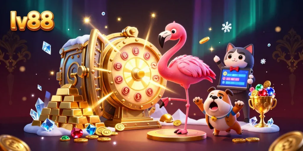 Spin the giant prize wheel at lv88 for exciting wins in this vibrant casino scene.