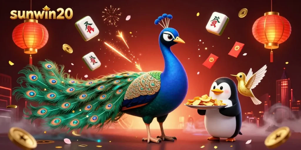 Engage with sunwin20 in a vibrant casino scene filled with colorful game elements and characters.