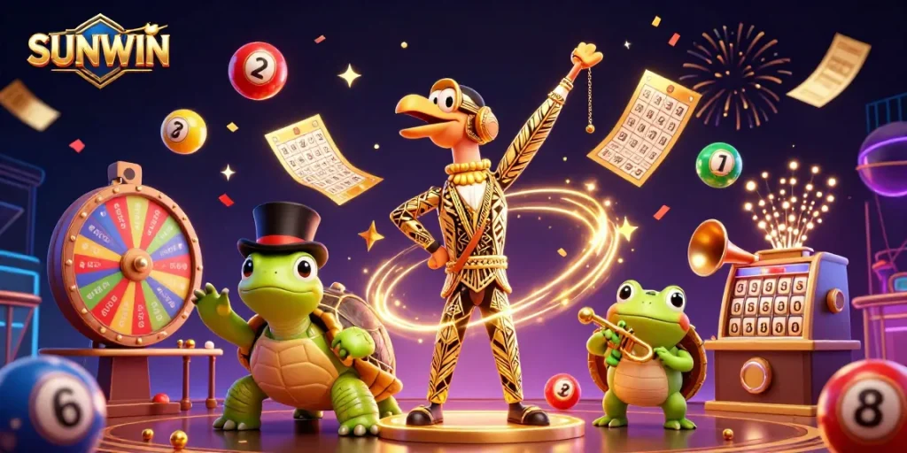 SUNWIN brings excitement with lively characters amid vibrant game elements at a top casino.